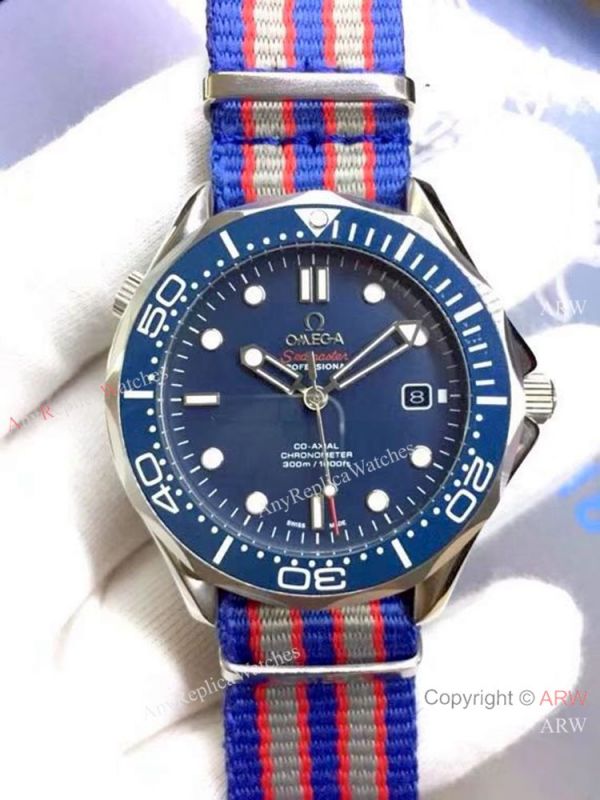 High Quality Omega James Bond Replica Watch SS Blue Dial Nato Strap High Quality Omega James Bond Replica Watch SS Blue Dial Nato Strap
