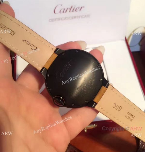 Buy Replica Cartier Ballon Bleu Automatic Watch Brown Leather ADLC coating Case Buy Replica Cartier Ballon Bleu Automatic Watch Brown Leather ADLC coating Case