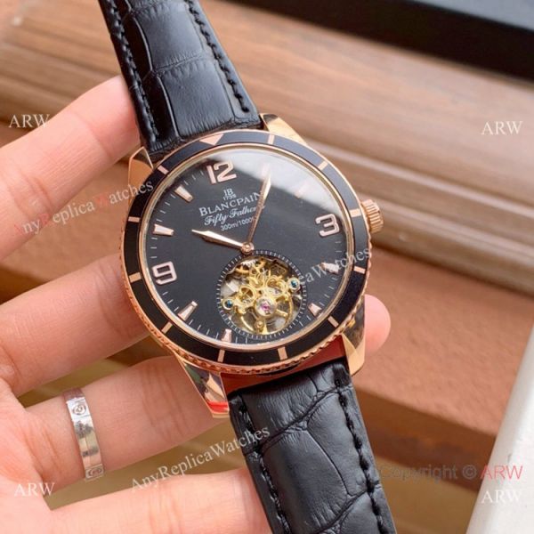 Copy Blancpain Fifty Fathoms Tourbillon Watch Rose Gold Blue bezel Copy Blancpain Fifty Fathoms Tourbillon Watch Rose Gold Blue bezel