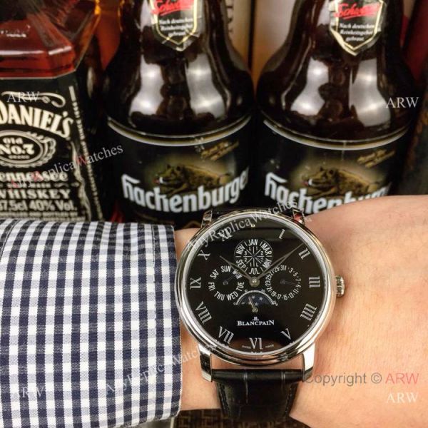 Copy Blancpain Moonphase and Perpetual Calendar Watch White Dial Black Leather Band Copy Blancpain Moonphase and Perpetual Calendar Watch White Dial Black Leather Band