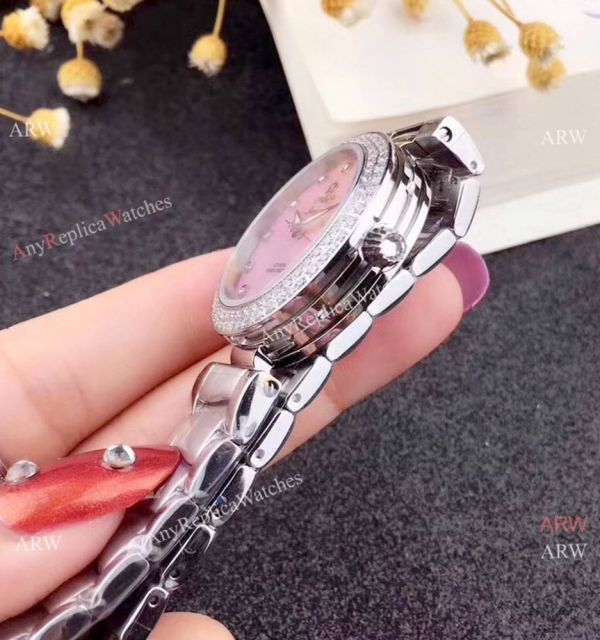 Omega Replica Watches De Ville Ladymatic SS Blue MOP Dial Diamond Bezel Ladies Watch Omega Replica Watches De Ville Ladymatic SS Blue MOP Dial Diamond Bezel Ladies Watch