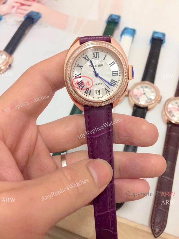 Fake Cle de Cartier Roman Dial Rose Gold Diamond watch Women Size Fake Cle de Cartier Roman Dial Rose Gold Diamond watch Women Size