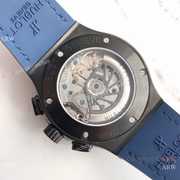 Swiss Replica Hublot Big Bang Classic Fusion 7750 Black Watch Blue Gummy Strap Swiss Replica Hublot Big Bang Classic Fusion 7750 Black Watch Blue Gummy Strap