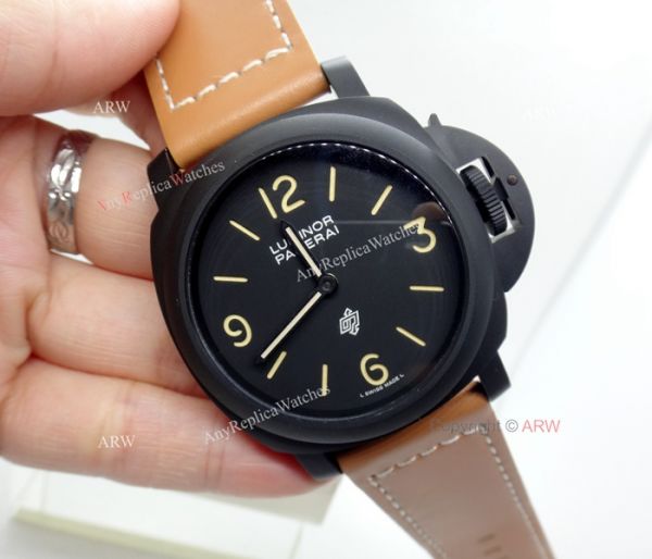 Replica Panerai Luminor Black Dial Brown Leather Strap Watch W Panerai Luminor Base Logo Replica Panerai Luminor Black Dial Brown Leather Strap Watch W Panerai Luminor Base Logo
