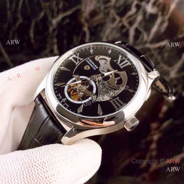 New Replica Chopard Tourbillon Watches SS Black Leather Strap New Replica Chopard Tourbillon Watches SS Black Leather Strap