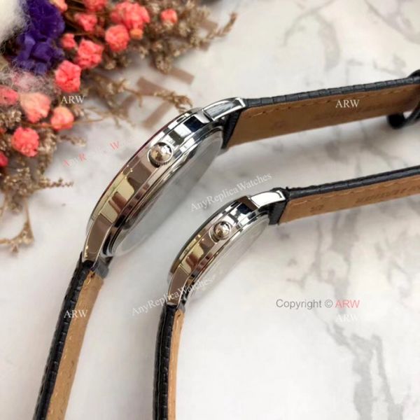 New Replica MOVADO Quartz Lovers Watch SS Black Leather Strap New Replica MOVADO Quartz Lovers Watch SS Black Leather Strap