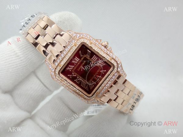 Panthere De Cartier Replica Watches Rose Gold Dark Red Dial Panthere De Cartier Replica Watches Rose Gold Dark Red Dial