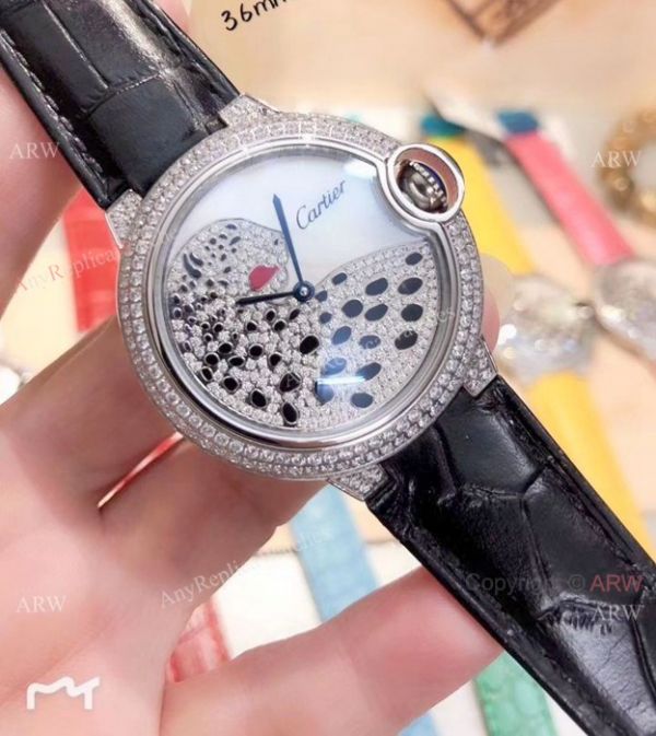 Ballon Bleu de Cartier Replica Watches SS Diamond Leopard Face Ballon Bleu de Cartier Replica Watches SS Diamond Leopard Face