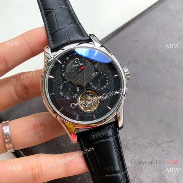Replica Omega Tourbillon All Black Leather Strap Watches 43mm Replica Omega Tourbillon All Black Leather Strap Watches 43mm