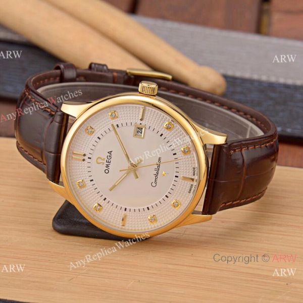 New Replica Omega Constellation 41mm Watch SS Black Leather Strap New Replica Omega Constellation 41mm Watch SS Black Leather Strap