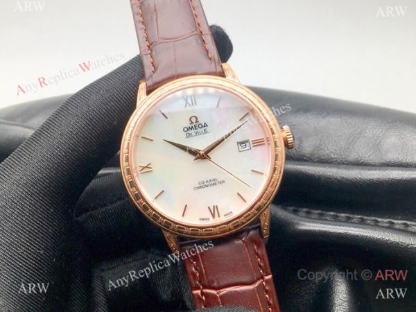 SWISS Replica Omega De Ville Rose Gold Mother of Pearl Dial Watches SWISS Replica Omega De Ville Rose Gold Mother of Pearl Dial Watches
