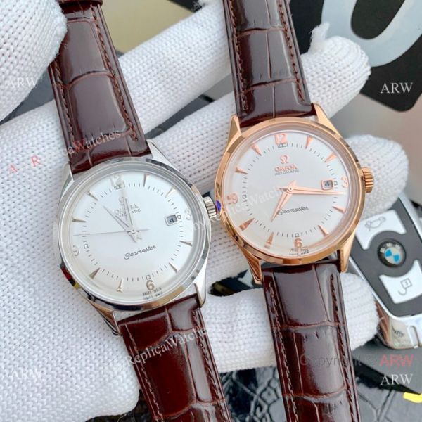 Omega Seamaster Replica Wristwatch SS Brown Leather Band Omega Seamaster Replica Wristwatch SS Brown Leather Band