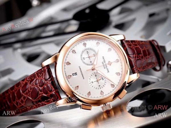 Copy Patek Philippe Geneve Chronograph Watch White Dial Brown Leather Band Copy Patek Philippe Geneve Chronograph Watch White Dial Brown Leather Band