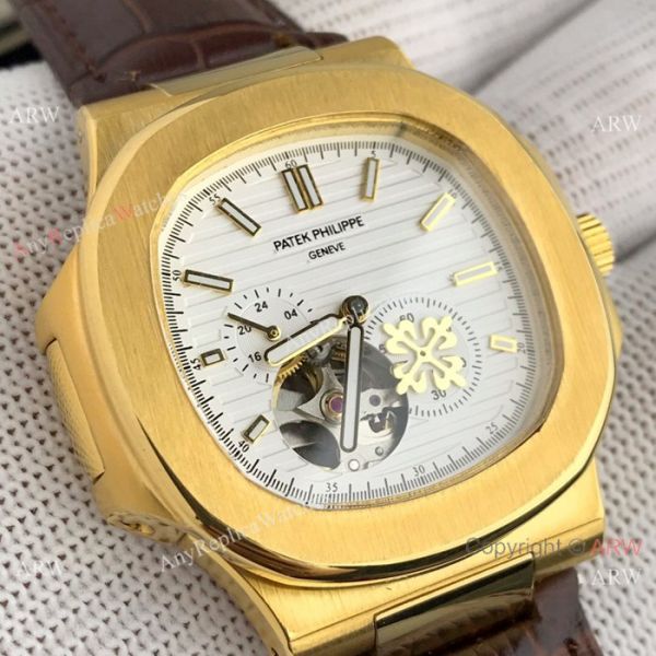 Patek Philippe Nautilus White Face with Tourbillon Gold Case Watch Patek Philippe Nautilus White Face with Tourbillon Gold Case Watch