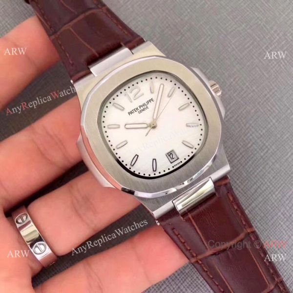 New Patek Philippe Nautilus Watch SS Gray Dial Black Leather Band New Patek Philippe Nautilus Watch SS Gray Dial Black Leather Band
