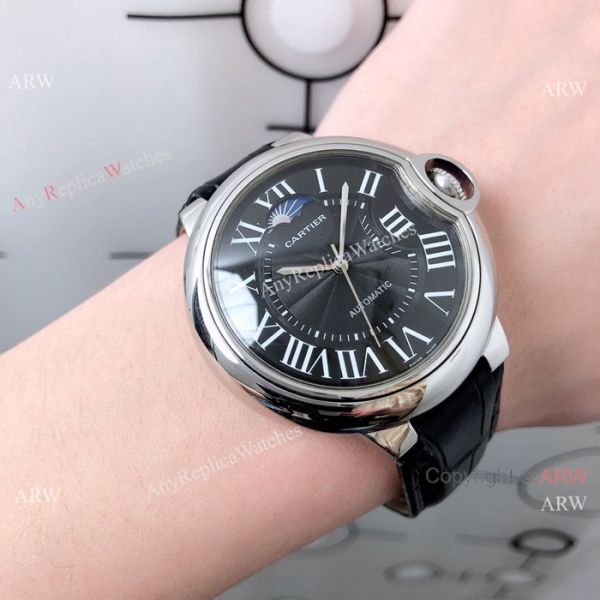 Copy Ballon Bleu de Cartier Moonphase Watch White Dial Black Leather Band Copy Ballon Bleu de Cartier Moonphase Watch White Dial Black Leather Band