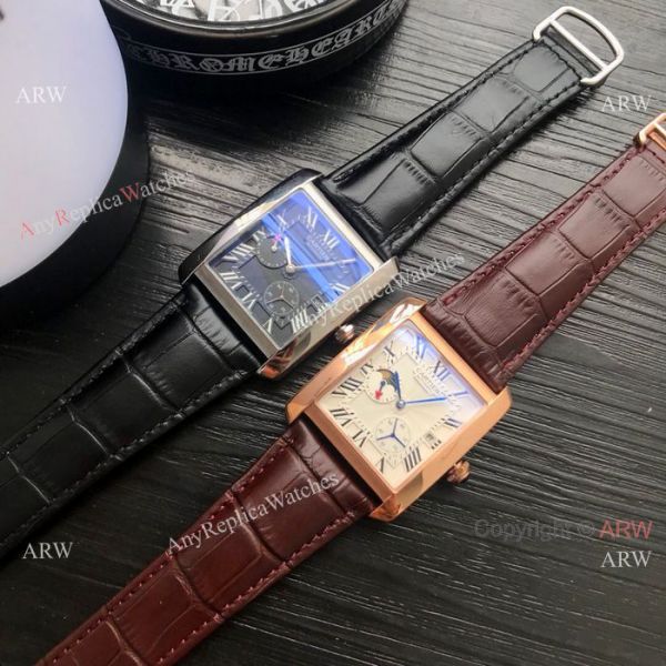 Cartier Tank Moonphase Men Wristwatch Rose Gold Black Dial Cartier Tank Moonphase Men Wristwatch Rose Gold Black Dial