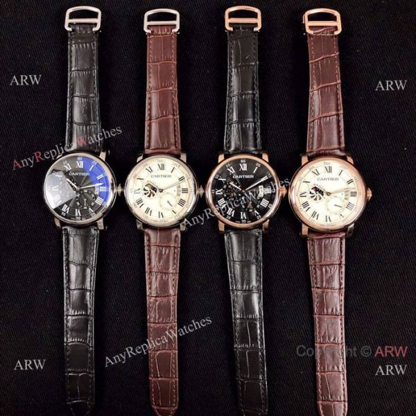 Copy Rotonde de Cartier Moonphase Watches Rose Gold Leather Strap Copy Rotonde de Cartier Moonphase Watches Rose Gold Leather Strap