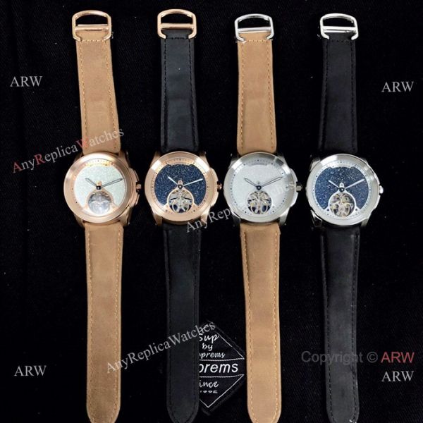 New Copy Calibre de Cartier Tourbillon watch Black Leather Band New Copy Calibre de Cartier Tourbillon watch Black Leather Band