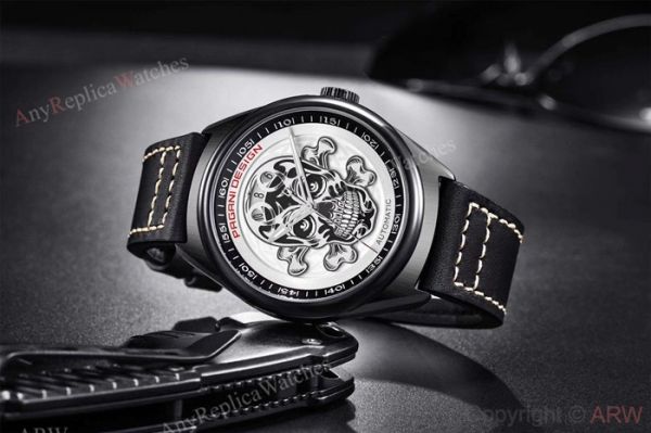 Pagani Design PVD Black Steel Watch White Skull Face Pagani Design PVD Black Steel Watch White Skull Face