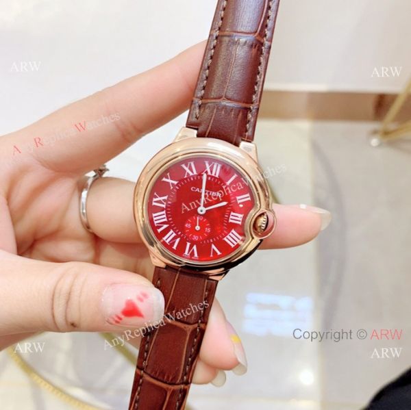 Red Dial Rose Gold Ballon Bleu Cartier Watch Lady 36mm Red Dial Rose Gold Ballon Bleu Cartier Watch Lady 36mm