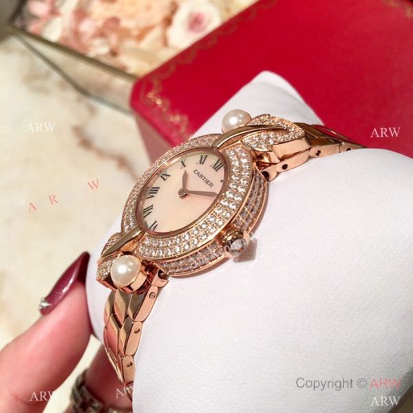 Swiss Quality Cartier Ladies 33mm Watch Rose Gold Sapphire Glass Swiss Quality Cartier Ladies 33mm Watch Rose Gold Sapphire Glass