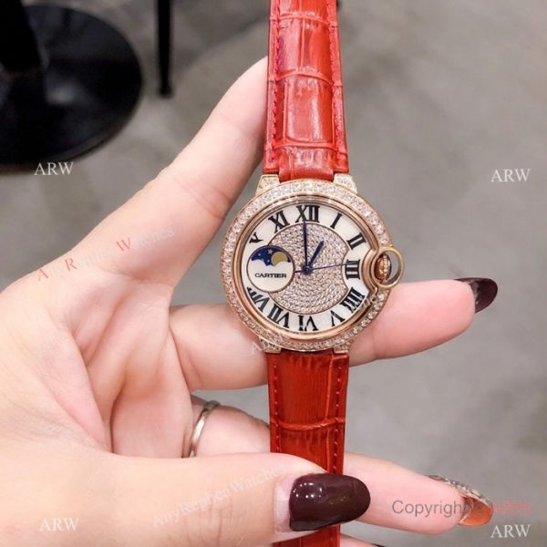 Fake Cartier Ballon Bleu Rose Gold Diamond Watches 36mm Lady Fake Cartier Ballon Bleu Rose Gold Diamond Watches 36mm Lady