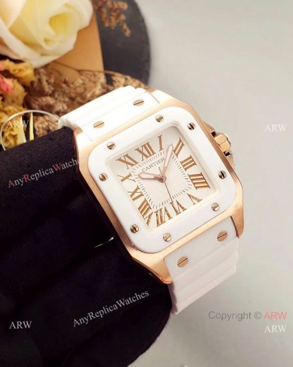 Japan Grade Replica Cartier Santos 100 Rose Gold Watch 35mm Japan Grade Replica Cartier Santos 100 Rose Gold Watch 35mm