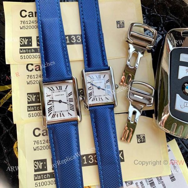 Cartier Solo Tank Quartz Watch SS Orange Leather Band Cartier Solo Tank Quartz Watch SS Orange Leather Band