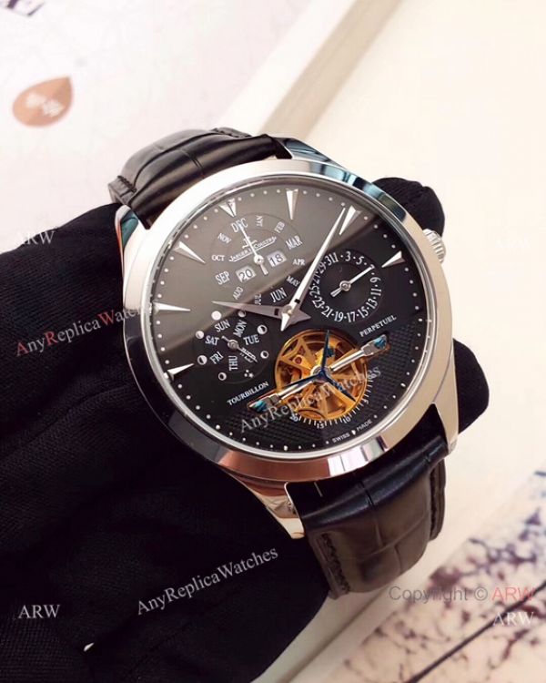 Jaeger-LeCoultre Perpetual Calendar Copy Watches SS Black Dial Jaeger-LeCoultre Perpetual Calendar Copy Watches SS Black Dial