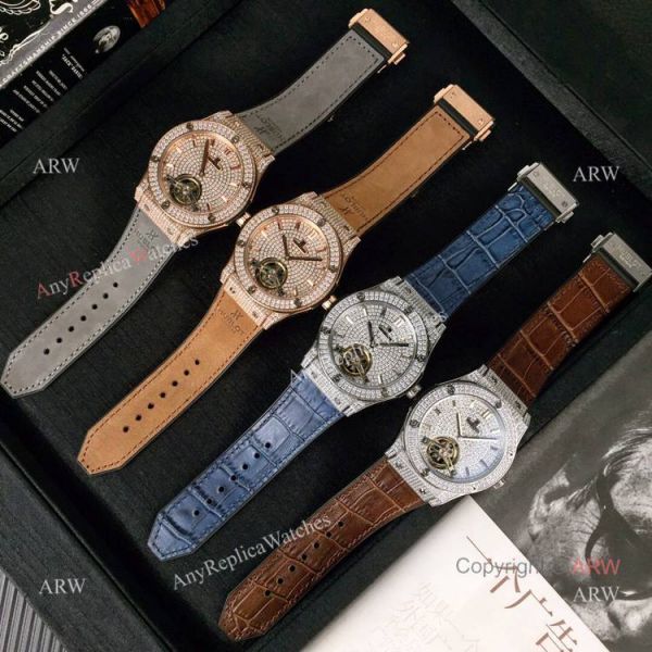 Iced Out Hublot Classic Fusion Watch Replica Rose Gold Gray Gummy Strap Iced Out Hublot Classic Fusion Watch Replica Rose Gold Gray Gummy Strap