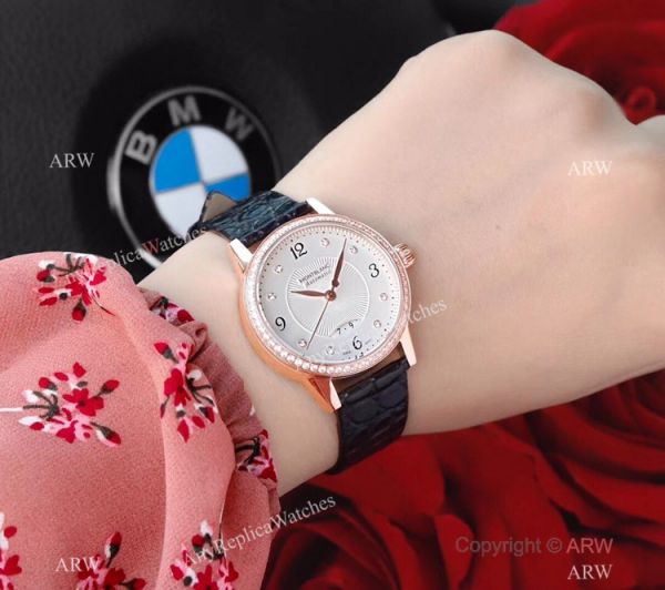 Mont Blanc Knock Off Boheme Date Rose Gold White Watch Ladies size Mont Blanc Knock Off Boheme Date Rose Gold White Watch Ladies size