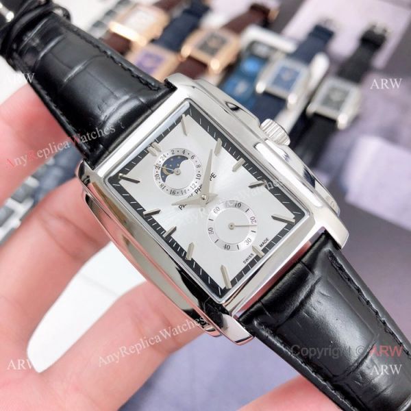 Patek Philippe Gondolo Moonphase Mens Watch SS Black Leather Strap Patek Philippe Gondolo Moonphase Mens Watch SS Black Leather Strap