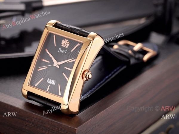 Copy Piaget Automatic Watches 40mm SS Black Dial Black Leather Band Copy Piaget Automatic Watches 40mm SS Black Dial Black Leather Band