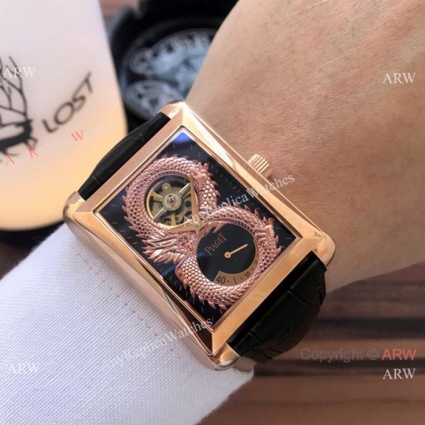 2019 Copy Piaget Black Tie Dragon watches Gold Case Brown Strap 2019 Copy Piaget Black Tie Dragon watches Gold Case Brown Strap