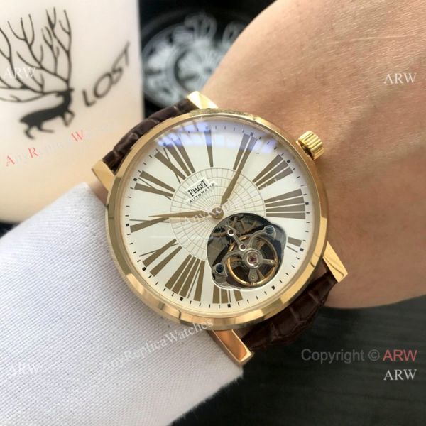 Clone Piaget Tourbillon Rose Gold White Roman Dial Men Watch Clone Piaget Tourbillon Rose Gold White Roman Dial Men Watch