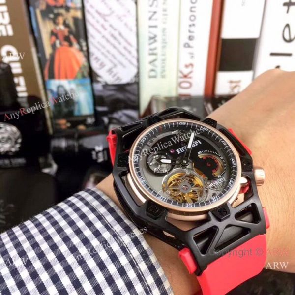 Replica Hublot Techframe Ferrari Tourbillon Watch Red Rubber Strap 43mm Replica Hublot Techframe Ferrari Tourbillon Watch Red Rubber Strap 43mm