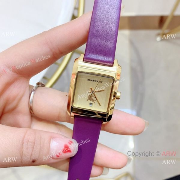 Copy Burberry 25mm women Watches Gold Case Black Leather Band Copy Burberry 25mm women Watches Gold Case Black Leather Band