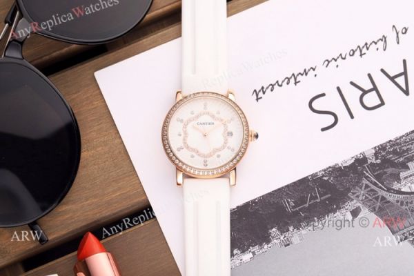Copy Cartier Red Leather Strap Rose Gold Diamond Quartz Watch 35mm Copy Cartier Red Leather Strap Rose Gold Diamond Quartz Watch 35mm