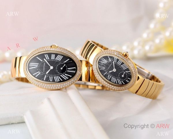 Best Quality Copy Cartier Baignoire Lovers Watch Rose Gold Black Dial Best Quality Copy Cartier Baignoire Lovers Watch Rose Gold Black Dial