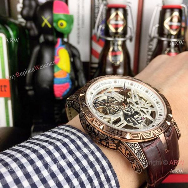 Roger Dubuis Excalibur 46 Skeleton Replica Watch Rose Gold White Dial Roger Dubuis Excalibur 46 Skeleton Replica Watch Rose Gold White Dial