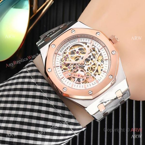 High Quality Fake AP Skeleton Royal Oak Rose Gold Black Dial Watch High Quality Fake AP Skeleton Royal Oak Rose Gold Black Dial Watch