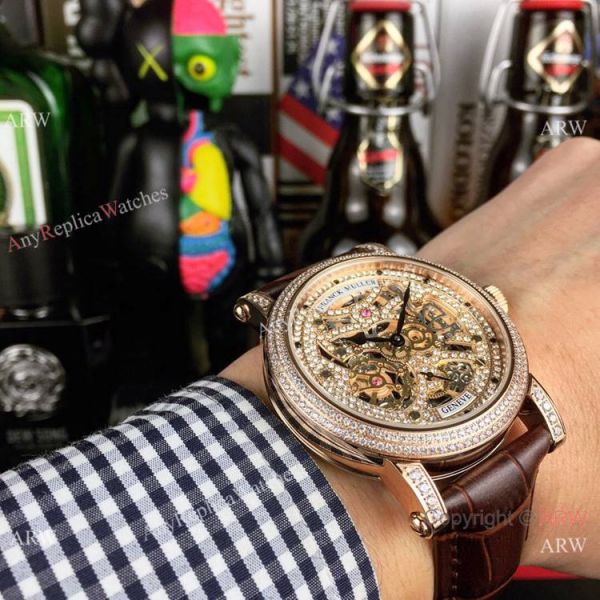 New Copy Franck Muller Round Skeleton Watch Rose Gold Brown Leather Strap New Copy Franck Muller Round Skeleton Watch Rose Gold Brown Leather Strap