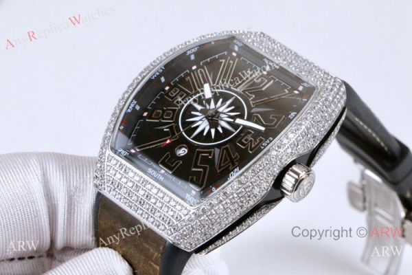 Franck Muller Vanguard Replica Watch SS Iced Out Gray Dial Franck Muller Vanguard Replica Watch SS Iced Out Gray Dial