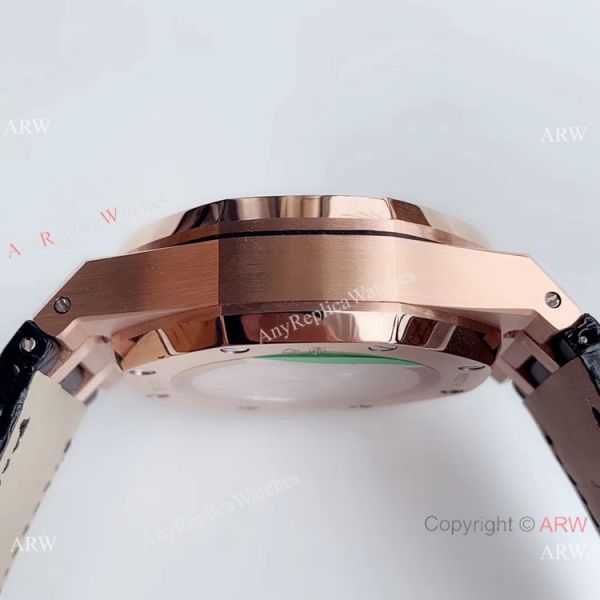 Super Clone Audemars Piguet Royal Oak Rose Gold Black Leather Strap Watch BF Factory Super Clone Audemars Piguet Royal Oak Rose Gold Black Leather Strap Watch BF Factory