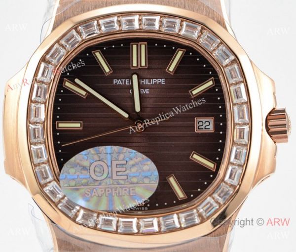 (OE)Swiss Copy Patek Philippe Nautilus 5713g Brown Dial Diamond Watch 40mm (OE)Swiss Copy Patek Philippe Nautilus 5713g Brown Dial Diamond Watch 40mm