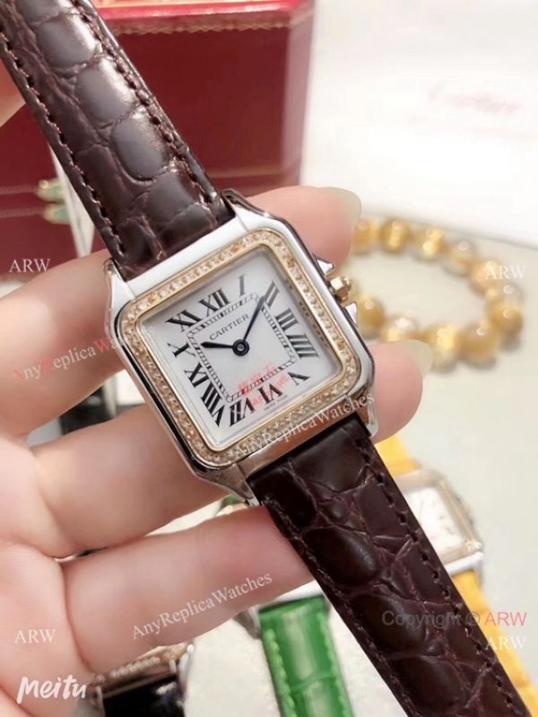 Fake Cartier Panthere de Cartier 27mm Watch 2 Tone Gray Leather Strap Fake Cartier Panthere de Cartier 27mm Watch 2 Tone Gray Leather Strap
