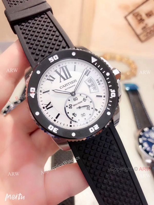 Copy Cartier Calibre De Diver SS Blue Rubber Strap Watch Low Price Copy Cartier Calibre De Diver SS Blue Rubber Strap Watch Low Price
