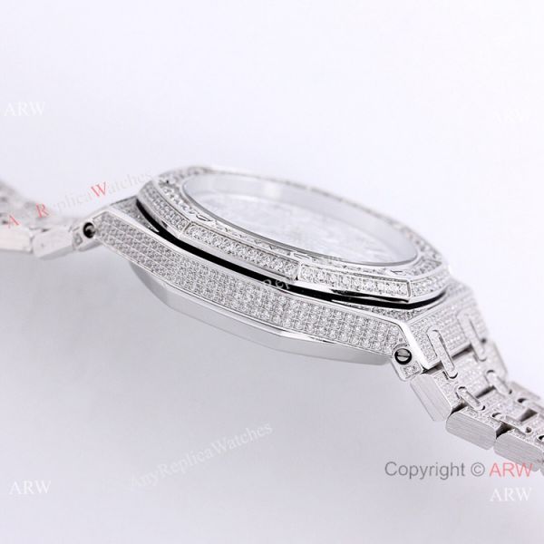 New Replica Audemars Piguet Royal Oak Full Iced Out Watch SS Arabic Scripts Dial New Replica Audemars Piguet Royal Oak Full Iced Out Watch SS Arabic Scripts Dial