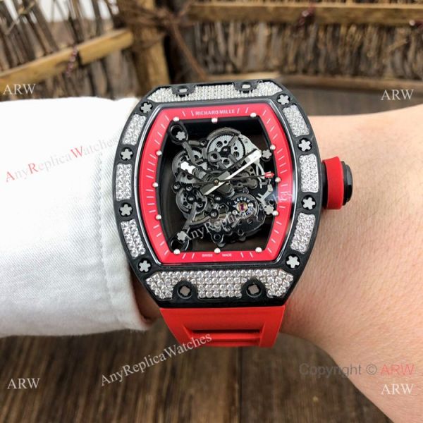 Swiss Grade 1 Richard Mille Rm055 Diamond Watch V2 version Red Rubber Strap Swiss Grade 1 Richard Mille Rm055 Diamond Watch V2 version Red Rubber Strap